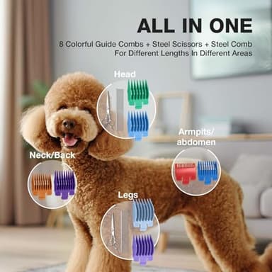 FuzzyFix Dog Clippers for Grooming for Thick Heavy Coats, Professional Low Noise Dog Grooming Clippers Supplies Kit Rechargeable Stainless Steel Hair Trimmer with Ceramic Blade for Dogs Cats Pet - Image 6