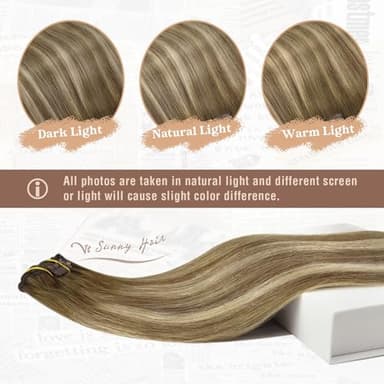 Ve Sunny Clip in Human Hair Extensions Balayage Clip in Hair Extensions Real Human Hair 24 Inch Long Straight Remy Hair Extensions Clip ins Dark Brown to Light Brown with Blonde 120g 7Pcs - Image 5