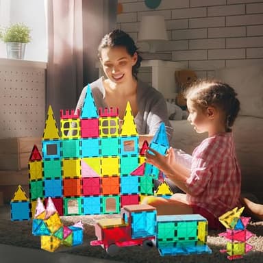 Jasonwell 65pcs Magnetic Tiles Building Blocks Set for Boys Girls Preschool Educational Magnet Construction Kit Stacking STEM Toys Christmas Birthday Gift for Kids Toddler 3 4 5 6 7 8 9 10 + Year Old - Image 5