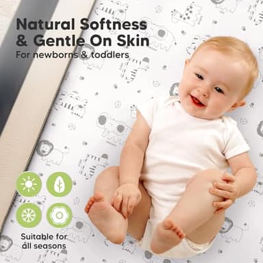2-Pack Pack and Play Sheets, Waterproof Mini Crib Sheets Fitted - Organic Cotton Pack N Play Sheets for Graco Pack and Play Mattress, Playard Baby Crib Sheets, Neutral for Boy,Girl,Toddler(KeaSafari) - Image 4
