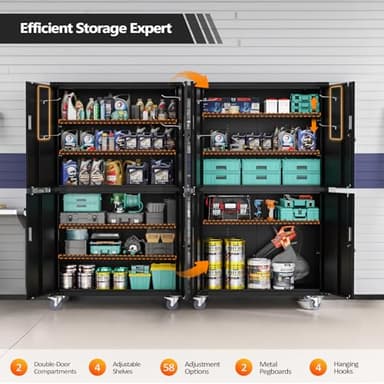 VINGLI Large Garage Storage Cabinet with 4 Doors, Upgraded Height & Wide & Deep, 43''W x 23''D x 75''H, Oversized Metal Storage Cabinet with Pegboards Wheels Locks and Adjustable Shelves (Black) - Image 8