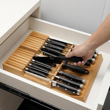 Utoplike In-drawer Knife Block Bamboo Kitchen Knife Drawer Organizer Large, Handle Steak knife Holder without Knives, Fit for 16 Knives and 1 Sharpening Steel (Knives & Sharpening Not Included) - Image 2