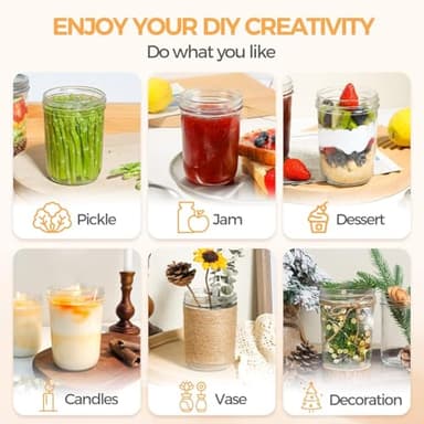 ComSaf Small Mason Jars 8 oz - 12 Pack, Regular Mouth Mason Jar with Lids and Seal Bands, Small Glass Canning Jar for Spice, Jam, Honey, Jelly, Dessert, Shower Wedding Favors, DIY Candles Decor - Image 8