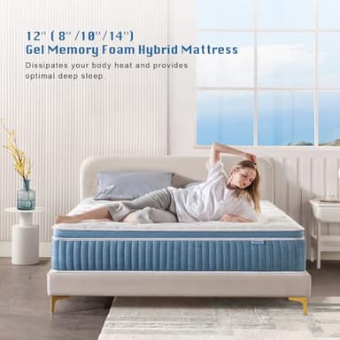 Rimensy Queen Mattress, 12 Inch Hybrid Mattress in a Box, Gel Memory Foam Mattress, Individually Wrapped Pocket Coils, Quality Comfort and Adaptive Support - Breathable, 60"*80"*12" - Image 2