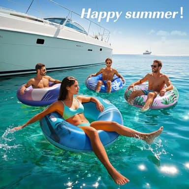 HeySplash Pool Tubes for Adult, 42 Inch Large Pool Floats with Handles, Inflatable Swim Rings Lounge, Hawaii Fun Swim Floaties Swimming Pool Beach Lake River Party Decoration Toys, Blue Green Beach - Image 7