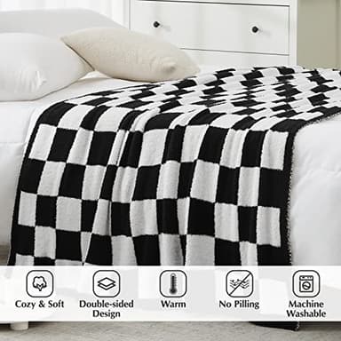 WRENSONGE Checkered Throw Blanket, Black and White Soft Cozy Fluffy Warm Hand Made Throw Blankets for Couch, Sofa, Chair, Bed, Camping, Picnic, Travel Lightweight Bed Blanket - 60"*80" - Image 6