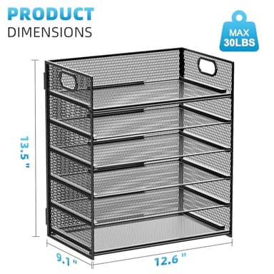 Marbrasse 6 Tier Paper Organizer Letter Tray - Mesh Desk File Organizer with Handle, Paper Sorter Organizer for Letter/A4 Office File Folder Holder - Black - Image 4