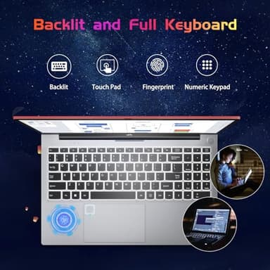 NIMO 15.6 FHD-Student-Laptop, 16GB RAM 1TB SSD 4-Cores Pentium N100(Beat i3-1115G4, Up to 3.4GHz) Computer with Backlit Keyboard Fingerprint Numpad WiFi 6 Win 11 RED - Image 3