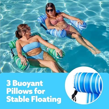 Sloosh Pool Floats Chairs Adult, 2 Packs Inflatable Pool Lounge Chairs,Blow up Hammock Pool Noodles Floats for Adults,Stripe Pattern Floating Water Chair for Pool Lake River(Stripe) - Image 2