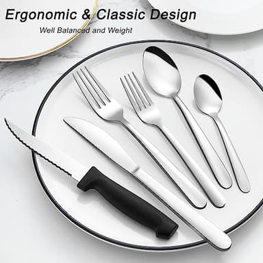 Pleafind 72-Pieces Silverware Set for 12, Flatware Set with Steak Knives, Stainless Steel Cutlery Set, Include Forks Spoons and Knives Set, Dishwasher Safe Utensil Sets for Home Restaurant - Image 6