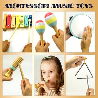 MINIARTIS Baby Musical Instruments Set - Montessori Musical Toys for Toddlers 1-3 | Modern Boho Kids Xylophone with Songbook | Neutral Colors Wooden Percussion Instruments | Preschool Educational 3+ - Image 5