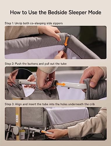 Baby Bassinet Bedside Sleeper, besrey Bedside Bassinet for Newborn Infant with Comfy Mattress, 9 Height Positions, Adjustable Bedside Crib with 360° Swivel Wheels Bassinet for Baby with Storage Basket - Image 7