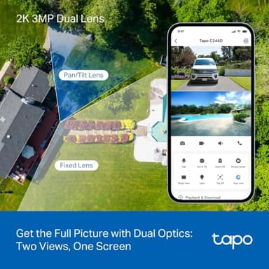 Tapo 2K 3MP Indoor/Outdoor Dual Lens Pan/Tilt Security Camera – 125° Wide-Angle + 6mm Telephoto, Free Person/Vehicle Detection, 360° Track, SD/Cloud, Works w/Alexa & Google Home – HybridCam Duo - Image 2