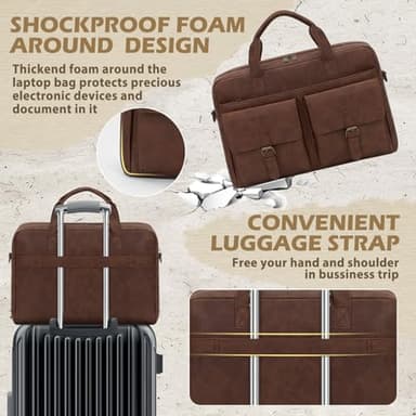RAINSMORE Messenger Bag for Men 16 Inch Leather Laptop Bags Work Computer Briefcase Vintage Mens Satchel Shoulder Bag for Work, Office, Business, Travel, Brown - Image 6