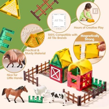 COCO&Friends Magnetic Tiles Farm Animals for Toddlers Kids Ages 3-8 - 45 PCS Magnetic Blocks with Fence Building Toys for 3 Year Old Girl Boy Birthday Gift - Montessori Educational Magnet Toys - Image 4