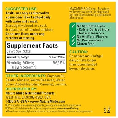 Nature Made Maximum Strength Vitamin B12 5000 mcg, Dietary Supplement for Energy Metabolism Support, 60 Softgels, 60 Day Supply - Image 5