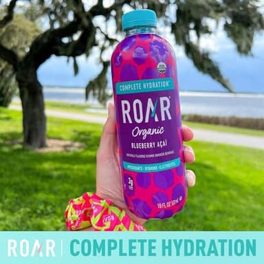 Roar Organic Electrolyte Infusions - USDA Organic - Blueberry Acai - with Antioxidants, B Vitamins, Low-Calorie, Low-Sugar, Low-Carb, Coconut Water Infused Beverage 18 Fl Oz (Pack of 12) - Image 4