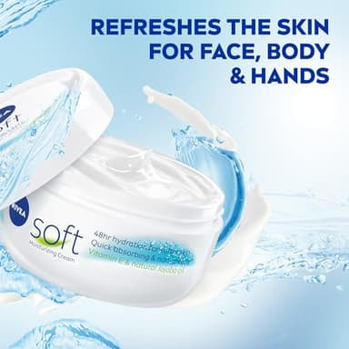 NIVEA Soft Refreshingly Soft Moisturizing Cream for Face, Body and Hands, Lightweight, Non-Greasy, 48-Hour Body Moisturizer with Jojoba Oil and Vitamin E, 6.8 Oz Jar, Pack of 3 - Image 4