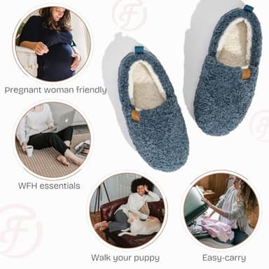 EverFoams Women’s Soft Curly Full Slippers Memory Foam Lightweight House Shoes Cozy Loafer with Polar Fleece Lining Blue,8.5 US - Image 5