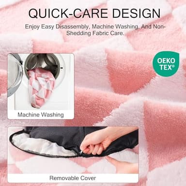 MEWOOFUN Cat Beds for Indoor Cats, Washable Cute Cat Bed Donut Small Dog Bed, Calming Pet Bed with Jacquard Shaggy Plush & Non-Slip Bottom, Ped Bed for Puppy and Kitten (23 inch, Pink Check Plush) - Image 4