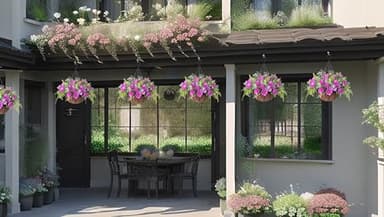 Ammyoo Artificial Flowers in Hanging Basket Planter for Home Spring Summer Decoration, Silk Rose Peony Outdoor Indoor Arrangements, 12" Metal Coconut Lining Basket with Faux Plant(Purple) - Image 4