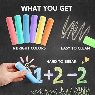 24 PCS Washable Sidewalk Chalks Set Non-Toxic Jumbo Chalk for Schools, Outdoor Art Play, Paint on Chalkboard, Blackboard and Playground (6 Colors)) - Image 2