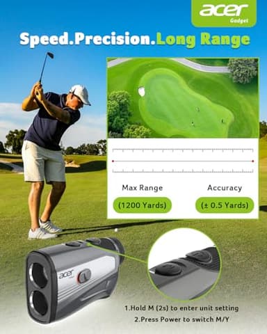 Acer Golf Rangefinder with Slope - 1200 Yards Laser Range Finder for Hunting, 6X Magnification Rangefinders Golf with Flag Pole Locking Vibration, Rechargeable Magnetic Golfing Gift for Men - Image 4