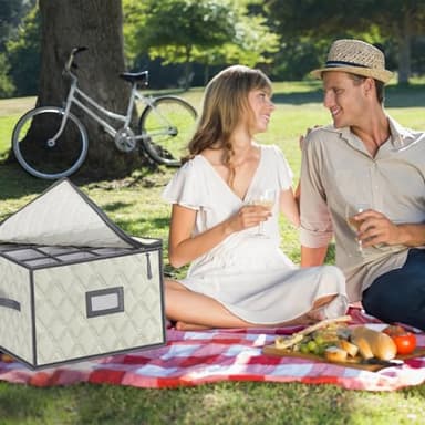 VERONLY Christmas Stemware Storage Cases with Dividers- Holds 12 Wine Glass Storage or Crystal Glassware Containers, China Storage Containers with 2 Handles and Label Window -Set of 1 Beige - Image 8