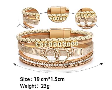 Leopard Bracelet for Women, Boho Leather Wrap Multi-Layer Pearl Crystal Bracelet Bangle Jewelry (Double Circle(Khaki)) - Image 6