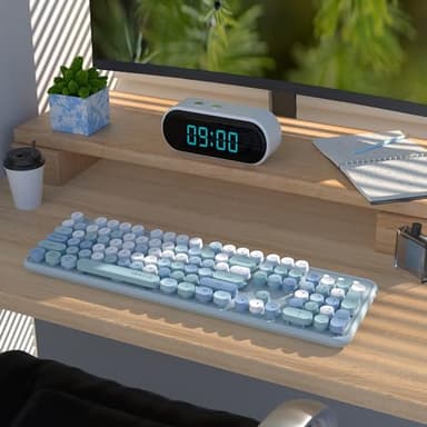 UBOTIE Dual Mode Colorful Wireless Keyboard, Bluetooth and USB Receiver Retro Typewriter Round Keycaps Keyboard Support Multi Devices for PC Laptop Tablet Phones(Blue Colorful) - Image 2
