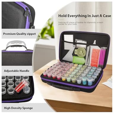 60 Slots Storage Container for Diamond Art Kits for Adults,Portable Bead Storage Boxes for Diamond Painting Accessories and Tools - Image 2