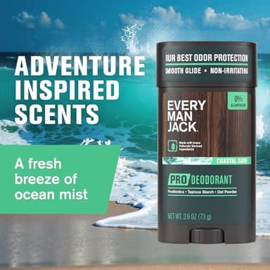 Every Man Jack Men's Pro Deodorant - 48-Hour Odor Defense Blend - Aluminum Free - Contains Postbiotics, Tapioca Stach & Oat Powder - Coastal Surf Scent - 2.6 oz (1 Pack) - Image 5