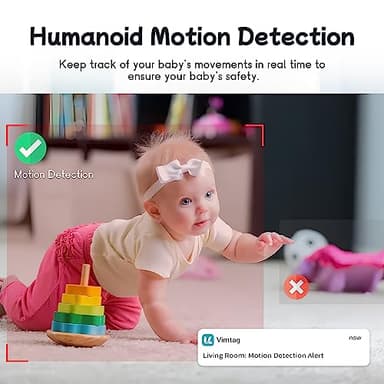 VIMTAG Baby Camera, 3.5K/6MP 360° Pan/Tilt Indoor 2.4G WiFi Camera for Pet/Dog/Home Security with Phone App/2-Way Audio/Night Vision, Human/Sound/Motion Detection, Support Alexa/Up to 512G TF Card - Image 3