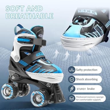 ECOO Roller Skates for Girls Boys Ages 4-12, Toddler Kids 4 Size Adjustable Light up Wheels Beginner Skates (Blue, Small-Little Kids(11j-13j US) - Image 3