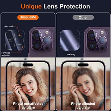 UniqueMe [3 Pack Compatible for iPhone 14 Pro Max/iPhone 14 Pro Camera Lens Protector Tempered Glass,[Case Friendly][Scratch-Resistant][Night Shooting Mode] - Clear - Image 3