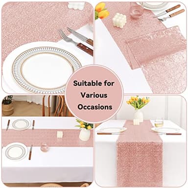 Sugargirl 10 Packs 12 x 72 inches Sequin Table Runner, Glitter Rose Gold Table Runner for Birthday Party Supplies Wedding Holiday Celebration Event Decorations - Image 6