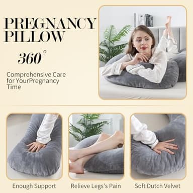 WhatsBedding Pregnancy Pillows for Sleeping, J Shaped Full Body Maternity Pillow for Adults, Memory Foam Filling Support for Back, Legs, Belly, HIPS for Pregnant Women (Gray) - Image 5