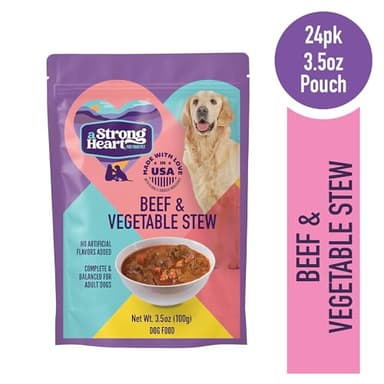 A Strong Heart Wet Dog Food Pouches, Beef & Vegetable Stew, 3.5 oz Pouches (Pack of 24), Made in The USA with Real Beef - Image 2