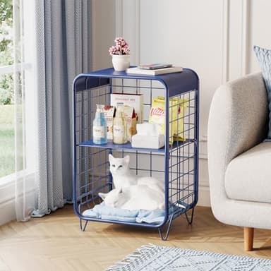 APEXCHASER Cute Nightstand,Metal Side Table,3-Tier Modern End Table with Storage Shelf, Unique Side Tables, Cute Coffee Table for Living Room, Small Table for Bedroom,Navy Blue - Image 5