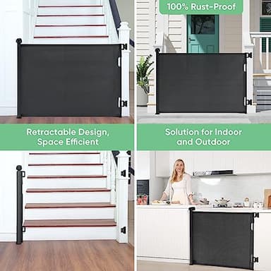 Likzest Retractable Mesh Gate, 33" Tall, Extends up to 55" Wide, Child & Pet Safety Gate for Stairs, Doorways & Hallways, Ideal for Dogs & Cats Indoors & Outdoors (Black) - Image 6