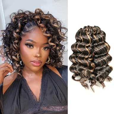 Toyotress Ocean Wave Crochet Hair - 12 Inch 8 PacksBrown Highlight 3 Tones Ocean Wave Braiding Hair, Beach Curl Deep Twist Synthetic Braiding Hair Extensions (12 Inch, P4/30/27-8P) - Image 1