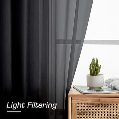 Simplebrand Black Sheer Curtains 90 Inches Long, Light Filtering Rod Pocket Solid Color Window Sheer Curtain Panels, Elegant Curtains & Drapes for Living Room, Bedroom 2 Panels (Black, 42" W x 90" L) - Image 2