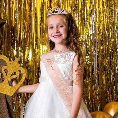 CIEHER 7th Birthday Crown + Sash + Pearl Pin Set, Girls' 7th Birthday Gifts and Happy Party Decorations - Image 2