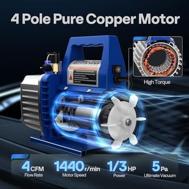 VIVOHOME 110V 1/3 HP 4CFM Single Stage Rotary Vane Air Vacuum Pump and R134a AC Manifold Gauge Set Kit with Leak Detector Carry Bag for HVAC Air Conditioning Refrigeration Recharging ETL Listed - Image 2