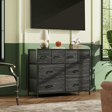WLIVE Dresser for Bedroom with 8 Drawers, Wide Fabric Dresser for Storage and Organization, Bedroom Dressers, Chest of Drawers for Living Room, Closet, Hallway, Charcoal Black Wood Grain Print - Image 2