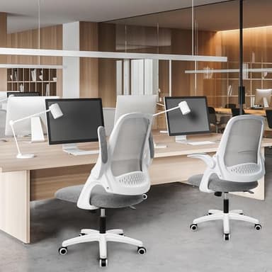 NEO CHAIR Office Desk Computer Gaming Ergonomic Chair with Lumbar Back Support Adjustable Height Swivel Wheels Flip-up Arms Mesh Chair for Home or Office (Grey) - Image 7