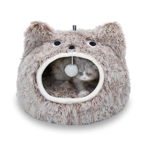 CATISM Cat Bed - Cat Beds for Indoor Cats, Soft Plush Cats Cave, Washable Cave with Toy Balls for Kitty and Small Animals - Image 1
