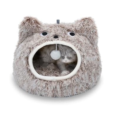 CATISM Cat Bed - Cat Beds for Indoor Cats, Soft Plush Cats Cave, Washable Cave with Toy Balls for Kitty and Small Animals - Image 1