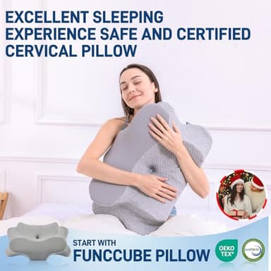 FUNCCUBE Cervical Neck Pillow - Memory Foam Pillow for Pain Relief Sleeping, Ergonomic Neck Support Contour Pillows for Side Back Stomach Sleepers,Orthopedic Breathable Pillowcase, Grey - Image 9