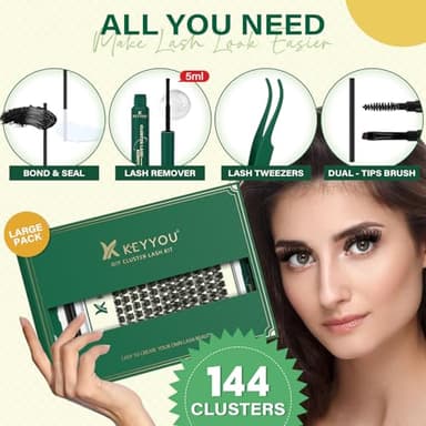 KEYYOU Lash Clusters Kit 144pcs Thick Volume D Curl Lash Clusters Lash Extension Kit with Mascara Brush Bond and Seal Lash Glue Remover Lash Applicators Lash Brush for DIY Lash Extensions (Y02 Kit) - Image 6